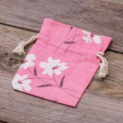 Sacchetti tipo lino con stampa 10 x 13 cm - naturale / fiori rosa Sacchetti di lino