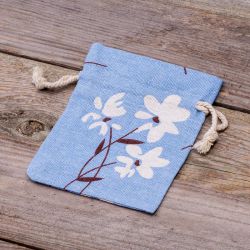 Sacchetti tipo lino con stampa 10 x 13 cm - naturale / fiori blu Sacchetti di lino