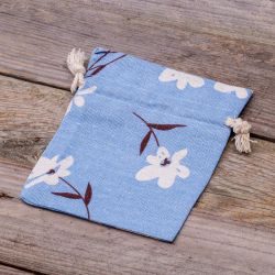 Sacchetti tipo lino con stampa 12 x 15 cm - naturale / fiori blu Sacchetti di lino
