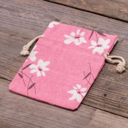 Sacchetti tipo lino con stampa 12 x 15 cm - naturale / fiori rosa Sacchetti piccoli 12x15 cm