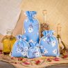 Sacchetti tipo lino con stampa 13 x 18 cm - naturale / fiori blu Per bambini