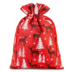 Sacco di juta 26 x 35 cm -  rosso / renna Sacchetto di Natale