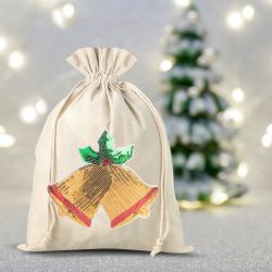 Sacco tipo lino con stampa 26 x 35 cm - Natale / campana Sacchi di lino