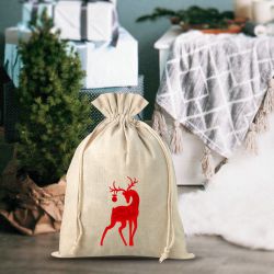 Sacco tipo lino con stampa 30 x 40 cm - Natale / Cervo Sacchetti di lino