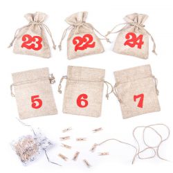 Calendario dell'Avvento sacchetti di iuta 11 x 14 cm - naturali + numeri rossi Sacchetto di Natale