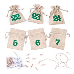 Calendario dell'Avvento sacchetti di iuta 11 x 14 cm - naturali + numeri verde Sacchetto di Natale