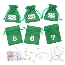 Calendario dell’Avvento sacchetti di iuta 12 x 15 - verdi + numeri bianchi Sacchetto di Natale