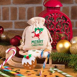 Sacchetti tipo lino 12 x 15 cm con stampa - Babbo Natale Feste e occasioni speciali