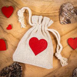 Sacchetti tipo lino 9 x 12 cm - naturale - cuore Sacchetti di lino