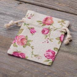 Sacchetti tipo lino con stampa 8 x 10 cm - naturale / rosa Sacchetti di lino