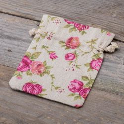 Sacchetti tipo lino con stampa 9 x 12 cm - naturale / rosa Sacchetti di lino