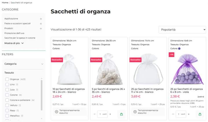 Sacchetti di organza come confezioni regalo