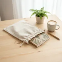 Sacchetti di lino come confezione ecologica per taccuini e souvenir.