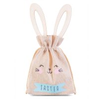 Sacchetto di iuta 13 x 18 cm - Pasqua + uovo dipinto di legno con orecchie Sacchetti occasionali