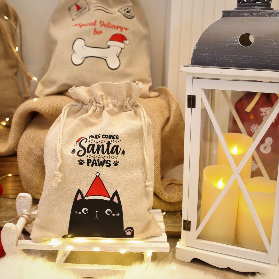 Sacco tipo lino 30 x 40 cm con stampa Natale