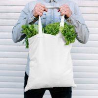 Borsa in cotone 38 x 42 cm con manici lunghi - bianca Giardino e piante di casa