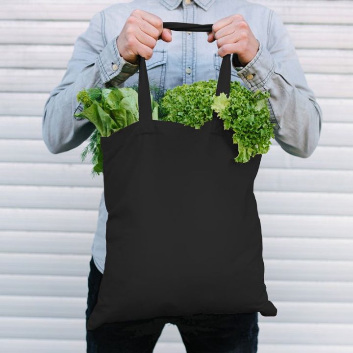 Borsa in cotone 38 x 42 cm con manici lunghi - nero Borse per gli acquisti con manici