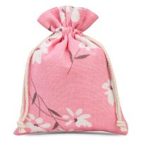 Sacchetti tipo lino con stampa 15 x 20 cm - naturale / fiori rosa Sacchetti rosa