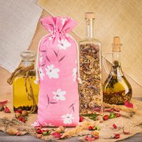 Sacchetti tipo lino con stampa 16 x 37 cm - naturale / fiori rosa Sacchetti rosa