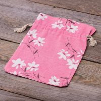 Sacchetti tipo lino con stampa 18 x 24 cm - naturale / fiori rosa In viaggio