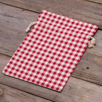 Sacchetti tipo lino con stampa 18 x 24 cm - naturale / traliccio rosso Per bambini