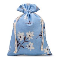 Sacco tipo lino con stampa 30 x 40 cm - naturale / fiori blu Sacchetti blu