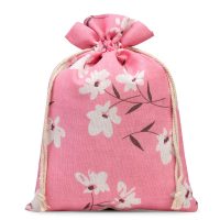 Sacco tipo lino con stampa 22 x 30 cm - naturale / fiori rosa Sacchetti rosa