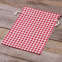 Sacco tipo lino con stampa 22 x 30 cm - naturale / traliccio rosso Sacchi di lino