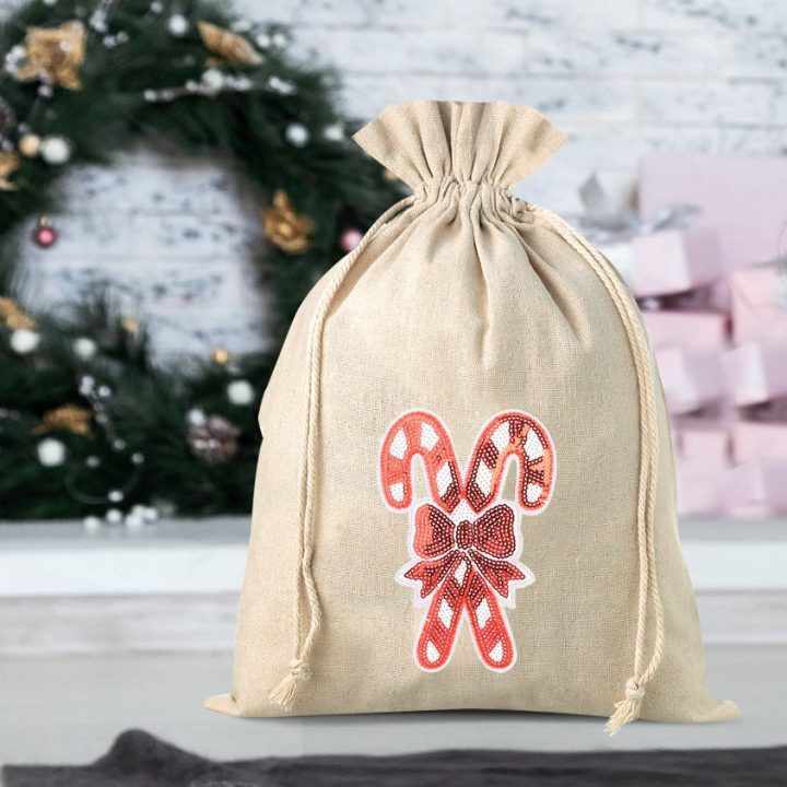Sacco tipo lino con stampa 30 x 40 cm - Natale / lecca IT Sacchetti con stampa