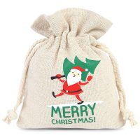 Sacchetti tipo lino 12 x 15 cm con stampa - Babbo Natale Sacchetto di Natale