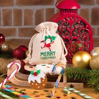 Sacchetti tipo lino 12 x 15 cm con stampa - Babbo Natale Feste e occasioni speciali
