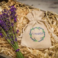 Sacchetti tipo lino 9 x 12 cm con stampa lavanda Feste e occasioni speciali