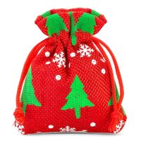 Sacchetti di juta 10 x 13 cm - rosso / albero di Natale Sacchetto di Natale