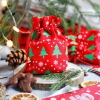 Sacchetti di juta 8 x 10 cm - rosso / albero di Natale Sacchetti di juta