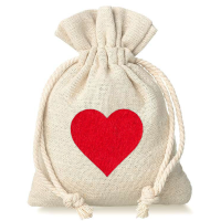 Sacchetti tipo lino 9 x 12 cm - naturale - cuore Sacchetti piccoli 9x12 cm