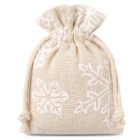 Sacchetti tipo lino con stampa 10 x 13 cm - naturale / neve Sacchetto di Natale