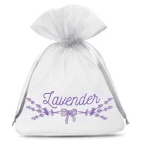 Sacchetti di organza 10 x 13 cm - bianco con stampa (lavanda) Sacchetti piccoli 10x13 cm