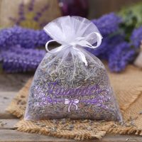 Sacchetti di organza 10 x 13 cm - bianco con stampa (lavanda) Sacchetti bianchi