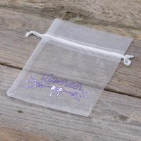 Sacchetti di organza 10 x 13 cm - bianco con stampa (lavanda) Lifehack: idee intelligenti