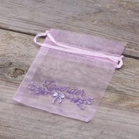 Sacchetti di organza 10 x 13 cm - lilla con stampa (lavanda) Sacchetti di organza