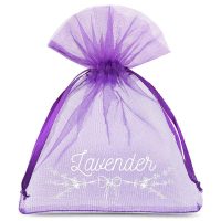 Sacchetti di organza 10 x 13 cm - viola con stampa (lavanda) - 3 Sacchetti viola