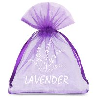 Sacchetti di organza 10 x 13 cm - viola con stampa (lavanda) - 2 Sacchetti viola