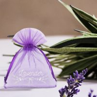 Sacchetti di organza 10 x 13 cm - viola con stampa (lavanda) - 3 Sacchetti piccoli 10x13 cm