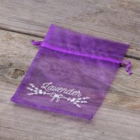 Sacchetti di organza 10 x 13 cm - viola con stampa (lavanda) - 3 Sacchetti di organza