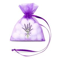 Sacchetti di organza 7 x 9 cm - viola con stampa lavanda Sacchetti di organza