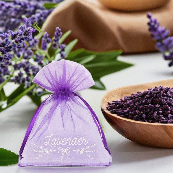 Sacchetti di organza 9 x 12 cm - viola con stampa (lavanda) - 3 Lifehack: idee intelligenti