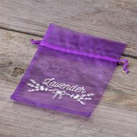 Sacchetti di organza 9 x 12 cm - viola con stampa (lavanda) - 3 Sacchetti per lavanda