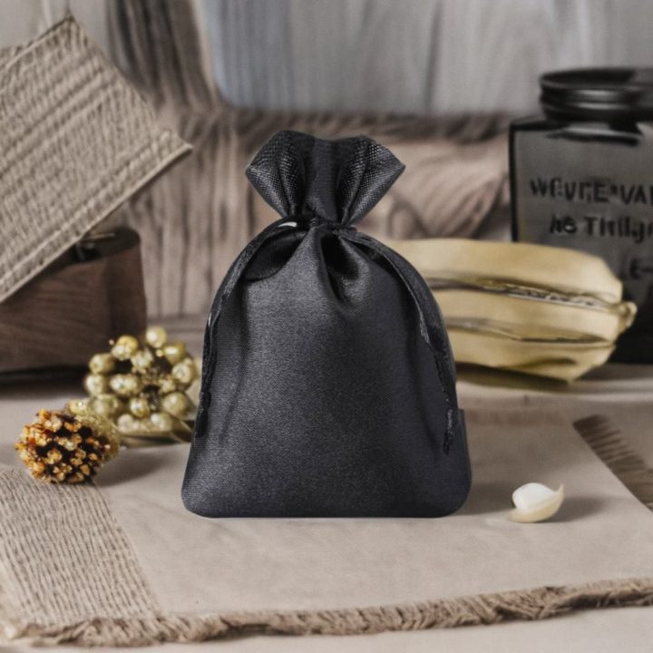 Sacchetti in raso 6 x 8 cm - nero Matrimonio e ricevimento di nozze