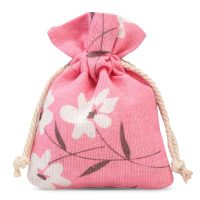 Sacchetti tipo lino con stampa 12 x 15 cm - naturale / fiori rosa Sacchetti rosa