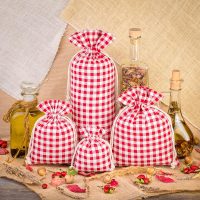Sacchetti tipo lino con stampa 12 x 15 cm - naturale / traliccio rosso Per un animale domestico